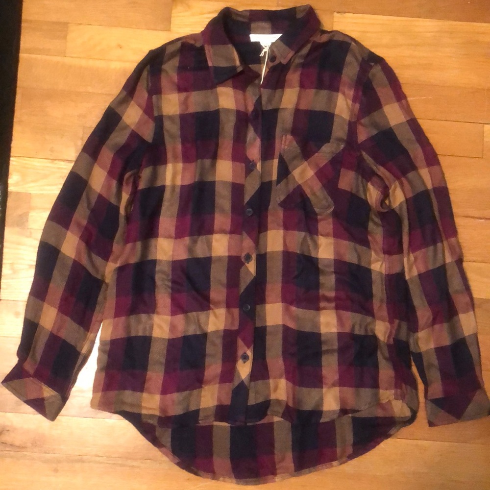 NWT Beach Lunch Lounge Button Down Flannel Top